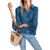 imageCicy Bell Womens 34 Bell Sleeve Button Down Shirts Casual Ruffle Hem Tops Eyelet BlouseNavy