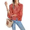 imageCicy Bell Womens 34 Bell Sleeve Button Down Shirts Casual Ruffle Hem Tops Eyelet BlouseOrange