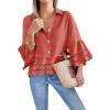 imageCicy Bell Womens 34 Bell Sleeve Button Down Shirts Casual Ruffle Hem Tops Eyelet BlouseOrange