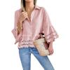 imageCicy Bell Womens 34 Bell Sleeve Button Down Shirts Casual Ruffle Hem Tops Eyelet BlousePink