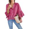imageCicy Bell Womens 34 Bell Sleeve Button Down Shirts Casual Ruffle Hem Tops Eyelet BlouseRose Red