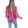 imageCicy Bell Womens 34 Bell Sleeve Button Down Shirts Casual Ruffle Hem Tops Eyelet BlouseRose Red