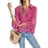 imageCicy Bell Womens 34 Bell Sleeve Button Down Shirts Casual Ruffle Hem Tops Eyelet BlouseRose Red