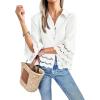 imageCicy Bell Womens 34 Bell Sleeve Button Down Shirts Casual Ruffle Hem Tops Eyelet BlouseWhite