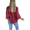 imageCicy Bell Womens 34 Bell Sleeve Button Down Shirts Casual Ruffle Hem Tops Eyelet BlouseWine Red