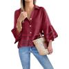 imageCicy Bell Womens 34 Bell Sleeve Button Down Shirts Casual Ruffle Hem Tops Eyelet BlouseWine Red