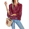 imageCicy Bell Womens 34 Bell Sleeve Button Down Shirts Casual Ruffle Hem Tops Eyelet BlouseWine Red