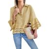imageCicy Bell Womens 34 Bell Sleeve Button Down Shirts Casual Ruffle Hem Tops Eyelet BlouseYellow
