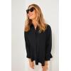 imageCicy Bell Womens Button Down Shirts Collared V Neck Long Sleeve Peplum Tiered Blouse TopsBlack