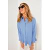 imageCicy Bell Womens Button Down Shirts Collared V Neck Long Sleeve Peplum Tiered Blouse TopsBlue