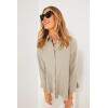 imageCicy Bell Womens Button Down Shirts Collared V Neck Long Sleeve Peplum Tiered Blouse TopsLight Khaki