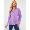 imageCicy Bell Womens Button Down Shirts Collared V Neck Long Sleeve Peplum Tiered Blouse TopsPurple