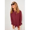 imageCicy Bell Womens Button Down Shirts Collared V Neck Long Sleeve Peplum Tiered Blouse TopsRed
