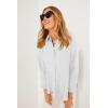 imageCicy Bell Womens Button Down Shirts Collared V Neck Long Sleeve Peplum Tiered Blouse TopsWhite
