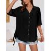 imageCicy Bell Womens Button Down Shirts V Neck Half Sleeve Tops Side Tie Knot BlouseBlack