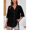 imageCicy Bell Womens Button Down Shirts V Neck Half Sleeve Tops Side Tie Knot BlouseBlack