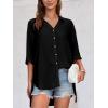 imageCicy Bell Womens Button Down Shirts V Neck Half Sleeve Tops Side Tie Knot BlouseBlack