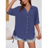 imageCicy Bell Womens Button Down Shirts V Neck Half Sleeve Tops Side Tie Knot BlouseBlue