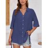 imageCicy Bell Womens Button Down Shirts V Neck Half Sleeve Tops Side Tie Knot BlouseBlue