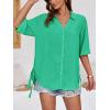 imageCicy Bell Womens Button Down Shirts V Neck Half Sleeve Tops Side Tie Knot BlouseGreen