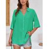 imageCicy Bell Womens Button Down Shirts V Neck Half Sleeve Tops Side Tie Knot BlouseGreen