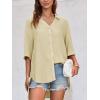 imageCicy Bell Womens Button Down Shirts V Neck Half Sleeve Tops Side Tie Knot BlouseKhaki