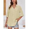 imageCicy Bell Womens Button Down Shirts V Neck Half Sleeve Tops Side Tie Knot BlouseKhaki