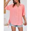 imageCicy Bell Womens Button Down Shirts V Neck Half Sleeve Tops Side Tie Knot BlousePink