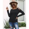 imageCicy Bell Womens Long Sleeve Cold Shoulder Tops Plain Hollow Out Boat Neck Casual Blouses ShirtsBlack