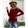 imageCicy Bell Womens Long Sleeve Cold Shoulder Tops Plain Hollow Out Boat Neck Casual Blouses ShirtsBurgundy