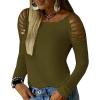 imageCicy Bell Womens Long Sleeve Cold Shoulder Tops Plain Hollow Out Boat Neck Casual Blouses ShirtsYarmy Green