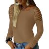 imageCicy Bell Womens Long Sleeve Cold Shoulder Tops Plain Hollow Out Boat Neck Casual Blouses ShirtsYbrown