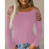 imageCicy Bell Womens Long Sleeve Cold Shoulder Tops Plain Hollow Out Boat Neck Casual Blouses ShirtsYpinkpurple