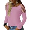 imageCicy Bell Womens Long Sleeve Cold Shoulder Tops Plain Hollow Out Boat Neck Casual Blouses ShirtsYpinkpurple