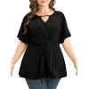 imageCicy Bell Womens Plus Size Peplum Tops V Neck Keyhole Tie Front Ruffle Short Sleeve Tunic BlouseBlack
