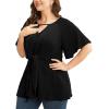 imageCicy Bell Womens Plus Size Peplum Tops V Neck Keyhole Tie Front Ruffle Short Sleeve Tunic BlouseBlack