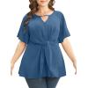 imageCicy Bell Womens Plus Size Peplum Tops V Neck Keyhole Tie Front Ruffle Short Sleeve Tunic BlouseBlue