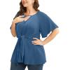 imageCicy Bell Womens Plus Size Peplum Tops V Neck Keyhole Tie Front Ruffle Short Sleeve Tunic BlouseBlue