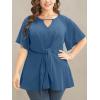 imageCicy Bell Womens Plus Size Peplum Tops V Neck Keyhole Tie Front Ruffle Short Sleeve Tunic BlouseBlue