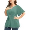 imageCicy Bell Womens Plus Size Peplum Tops V Neck Keyhole Tie Front Ruffle Short Sleeve Tunic BlouseGreen