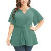 imageCicy Bell Womens Plus Size Peplum Tops V Neck Keyhole Tie Front Ruffle Short Sleeve Tunic BlouseGreen