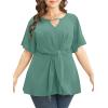 imageCicy Bell Womens Plus Size Peplum Tops V Neck Keyhole Tie Front Ruffle Short Sleeve Tunic BlouseGreen