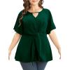 imageCicy Bell Womens Plus Size Peplum Tops V Neck Keyhole Tie Front Ruffle Short Sleeve Tunic BlouseNavy Green