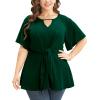 imageCicy Bell Womens Plus Size Peplum Tops V Neck Keyhole Tie Front Ruffle Short Sleeve Tunic BlouseNavy Green
