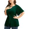 imageCicy Bell Womens Plus Size Peplum Tops V Neck Keyhole Tie Front Ruffle Short Sleeve Tunic BlouseNavy Green
