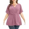 imageCicy Bell Womens Plus Size Peplum Tops V Neck Keyhole Tie Front Ruffle Short Sleeve Tunic BlousePink