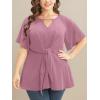 imageCicy Bell Womens Plus Size Peplum Tops V Neck Keyhole Tie Front Ruffle Short Sleeve Tunic BlousePink
