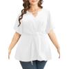 imageCicy Bell Womens Plus Size Peplum Tops V Neck Keyhole Tie Front Ruffle Short Sleeve Tunic BlouseWhite