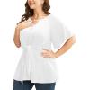 imageCicy Bell Womens Plus Size Peplum Tops V Neck Keyhole Tie Front Ruffle Short Sleeve Tunic BlouseWhite