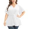 imageCicy Bell Womens Plus Size Peplum Tops V Neck Keyhole Tie Front Ruffle Short Sleeve Tunic BlouseWhite